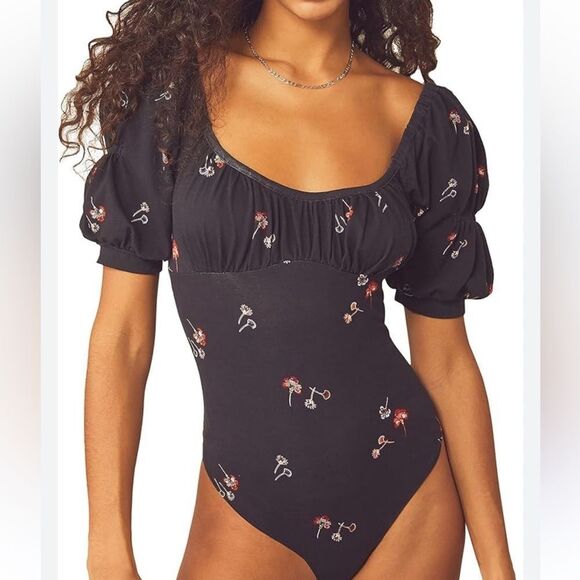 Free People Play Date Bodysuit Black L - Picture 1 of 8